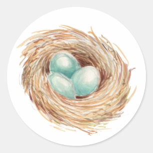 Robin's Egg Nest Blue Watercolor Runder Aufkleber