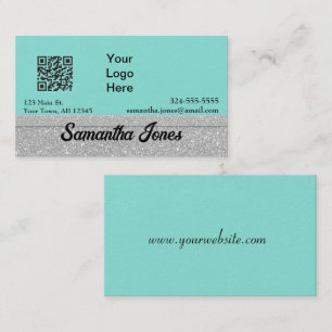 Robin's Egg Turquoise Blue & Silver Business Card Visitenkarte
