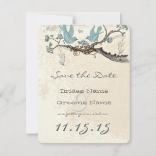 Robins-Ei-Blau Vintage-Vögel Save-the-Date-Hochzei Save The Date