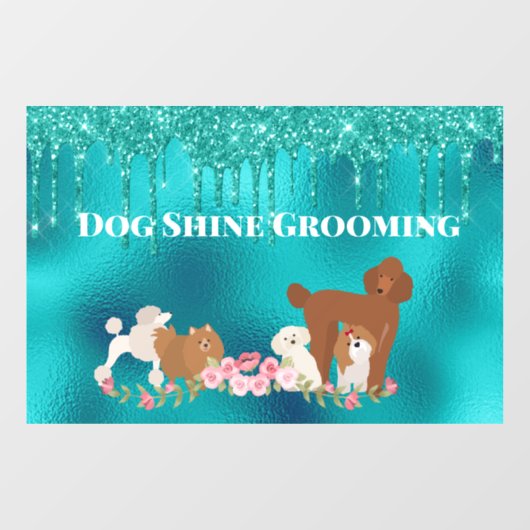 Robin's Ei Blue Dog Grooming Glitzer Pet Services Fensteraufkleber (Blatt)