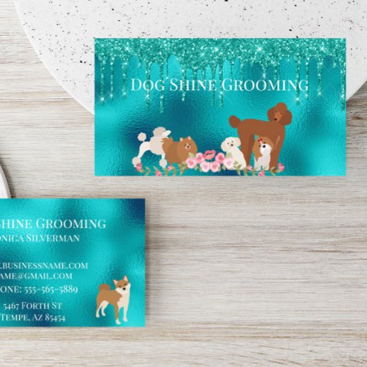 Robin's Ei Blue Dog Grooming Glitzer Pet Services Visitenkarte