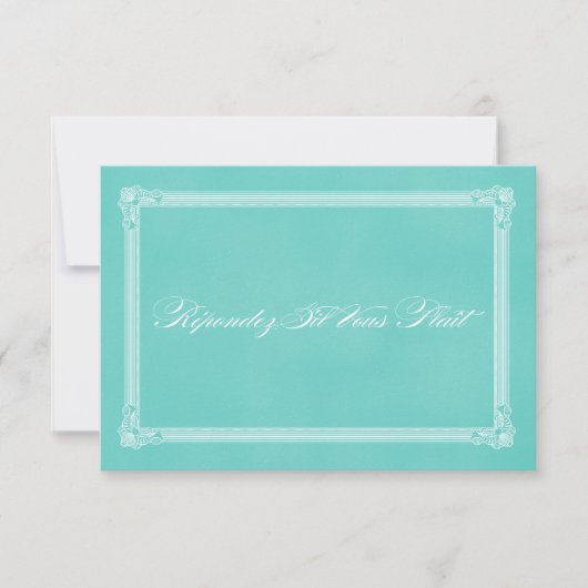 Robin's Ei Blue Poster Style Wedding RSVP Karte (Vorderseite)