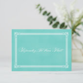 Robin's Ei Blue Poster Style Wedding RSVP Karte (Stehend Vorderseite)
