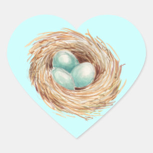 Robins-Ei-Nest-Blau-Aquarell Herz-Aufkleber