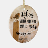 Robins erscheinen, wenn Lieblinge in der Nähe des Keramik Ornament (Rechts)