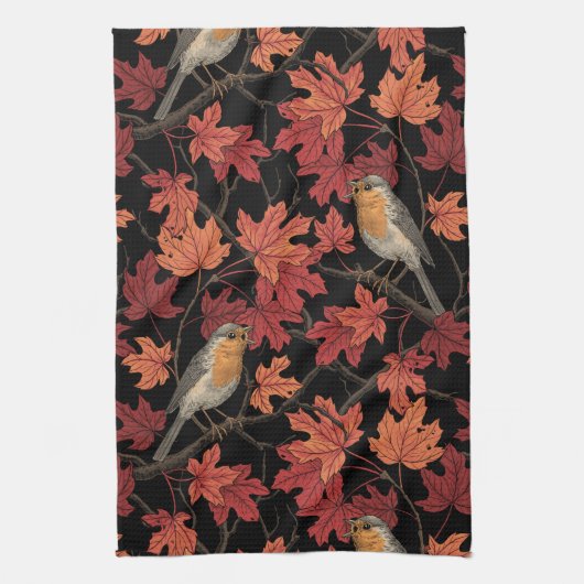 Robins in maple tree geschirrtuch (Vertikal)