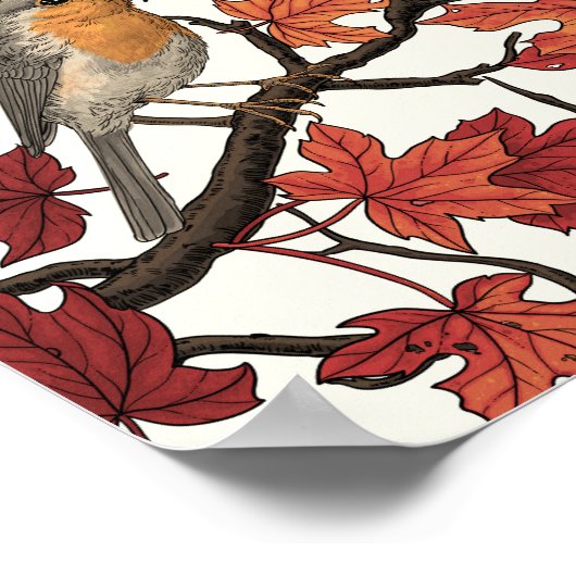 Robins in maple tree on off white poster (Ecke)