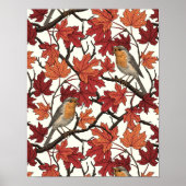 Robins in maple tree on off white poster (Vorne)