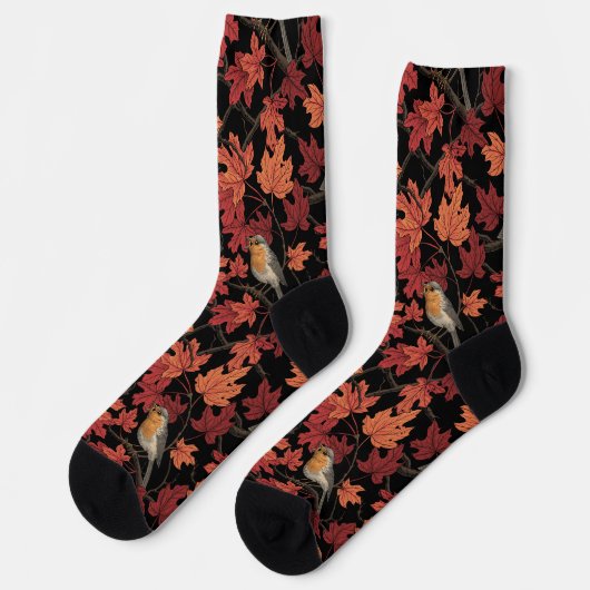 Robins in maple tree socken (Linkes Detail)