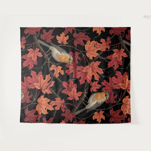 Robins in maple tree wandteppich (Vorderseite (Horizontal))
