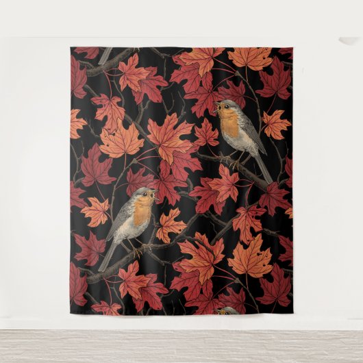 Robins in maple tree wandteppich (Vorderseite)