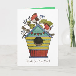 Robins mit Blueberries und Birdhouse Art Karte