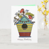 Robins mit Blueberries und Birdhouse Art Karte (Gelbe Blume)