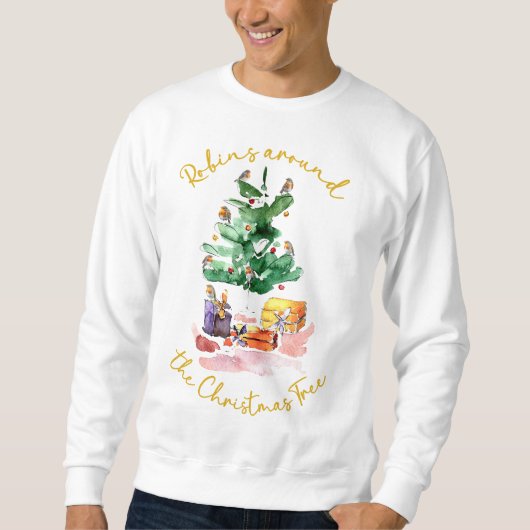 Robins um das Sweatshirt des Weihnachtsbaums (Vorderseite)