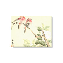 Robins und Peony japanese Vintage Blume Vögel Kuns