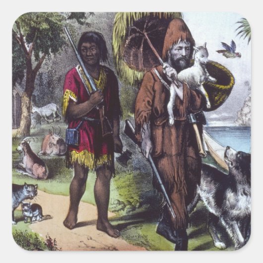 Robinson Crusoe Quadratischer Aufkleber (Vorderseite)