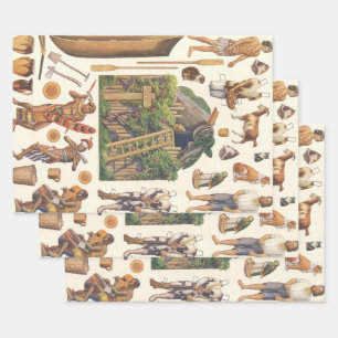 Robinson Crusoe, Vintage viktorianische Papierspie Geschenkpapier Set