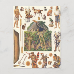 Robinson Crusoe, Vintages Viktorianisches Papierpu Postkarte