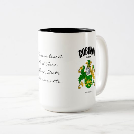 Robinson Familienwappen, Translation & Meaning Zweifarbige Tasse (VorderseiteRechts)