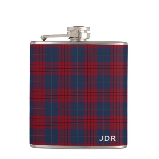 Robinson Tartan Monogram Navy Blue und Red Kariert Flachmann (Vorderseite)