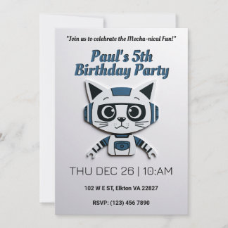 Robo Cat Birthday Party - Futuristischer Feline Fu Einladung