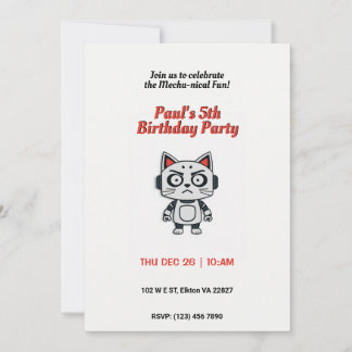 Robo Cat Birthday Party - Futuristischer Feline Fu Einladung