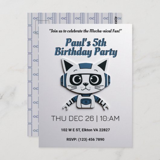 Robo Cat Birthday Party - Futuristischer Feline Fu Postkarte (Vorne/Hinten)