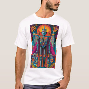 Robo-Gott Mandala — Verzierte Symmetrie-Sci-Fi-Pos T-Shirt