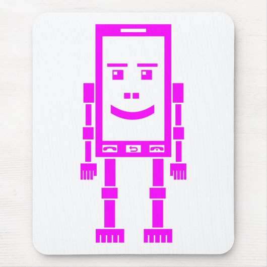 Robo Phone - Magenta auf Weiß Mousepad (Vorne)