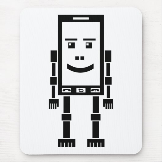 Robo Phone - Schwarz auf Weiß Mousepad (Vorne)