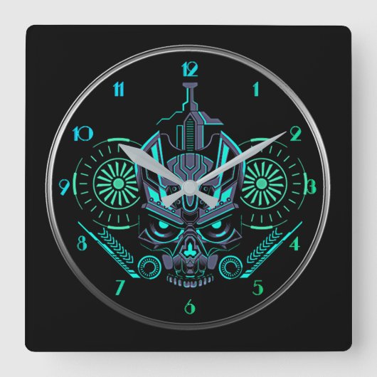 Robo Skull Quadratische Wanduhr (Vorderseite)