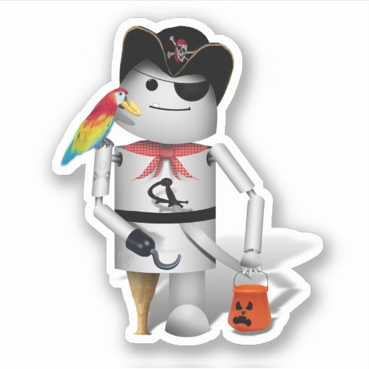 Robo-x9 Robot Pirat Halloween Aufkleber (Vorderseite)