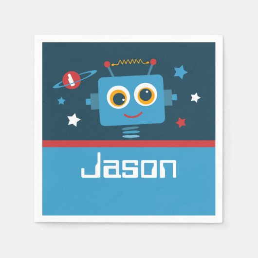 Robot 1. Geburtstag Serviette (Vorderseite)