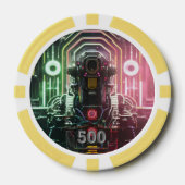 Robot 1 gelber 500 gestreifter Poker-Chip Pokerchips (Vorderseite)