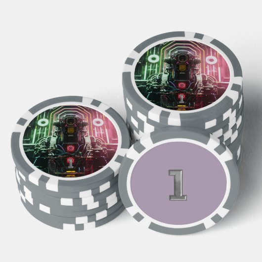 Robot 1 grau 1 gestreifter Poker-Chip Pokerchips (Stapel)