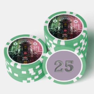 Robot 1 grüner 25 gestreifter Poker-Chip Pokerchips