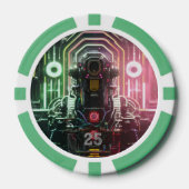 Robot 1 grüner 25 gestreifter Poker-Chip Pokerchips (Vorderseite)