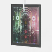 Robot-1-quadratische Glasschmuck Ornament Aus Glas (Vorderseite links)
