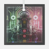 Robot-1-quadratische Glasschmuck Ornament Aus Glas (Vorderseite)
