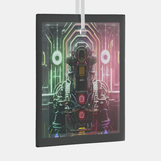 Robot-1-quadratische Glasschmuck Ornament Aus Glas (Vorderseite Rechts)