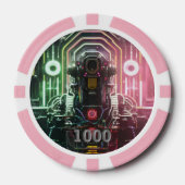 Robot 1 rosa 1000 gestreifter Poker-Chip Pokerchips (Vorderseite)