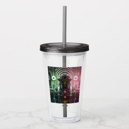 Robot 1 schwarzer Plexiglas Acryltrinkbecher (Vorderseite)