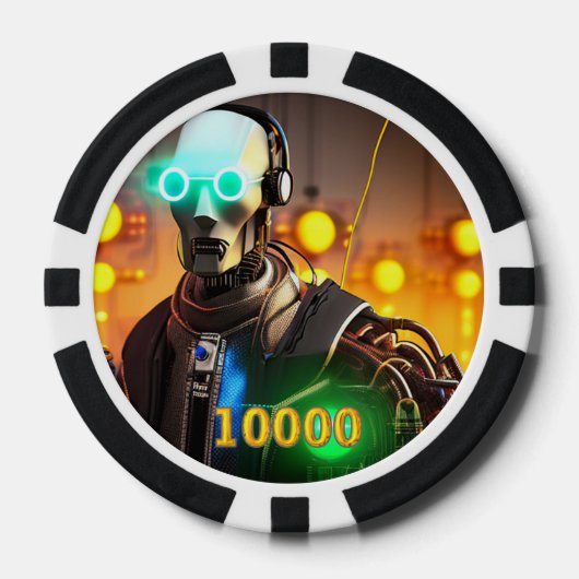 Robot 2 Black gold 10000 gestreifter Poker-Chip Pokerchips (Vorderseite)