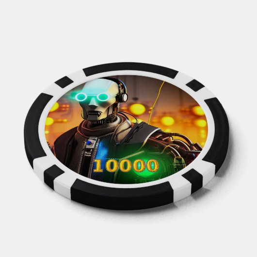 Robot 2 Black gold 10000 gestreifter Poker-Chip Pokerchips (Einzeln)