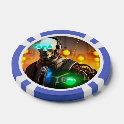 Robot 2 blauer 10-Streifen-Poker-Chip Pokerchips (Einzeln)