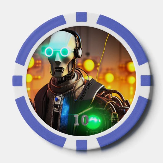 Robot 2 blauer 10-Streifen-Poker-Chip Pokerchips (Vorderseite)