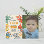 Robot 2. Geburtstag Einladung mit Foto (Stehend Vorderseite)