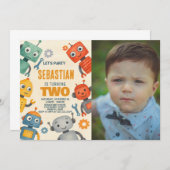 Robot 2. Geburtstag Einladung mit Foto (Vorne/Hinten)