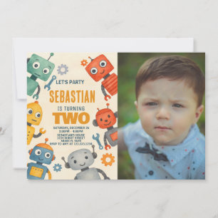 Robot 2. Geburtstag Einladung mit Foto