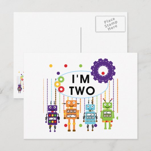 Robot 2. Geburtstagsgeschenke Postkarte (Vorne/Hinten)